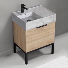 Modern Small Bathroom Vanity, 24 inch, Marble Style Sink, Free Standing